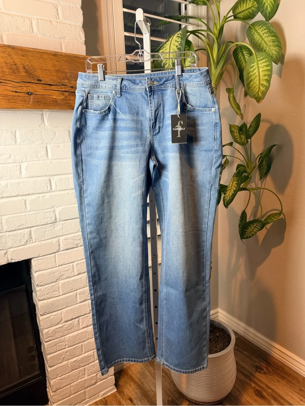Flamingals Wash Mid Rise Straight Leg Jeans